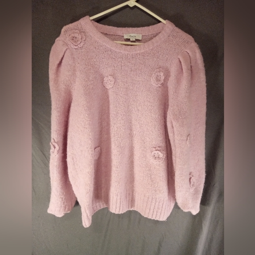 Cece Soft Pink Floral Appliqué Sweater - Women